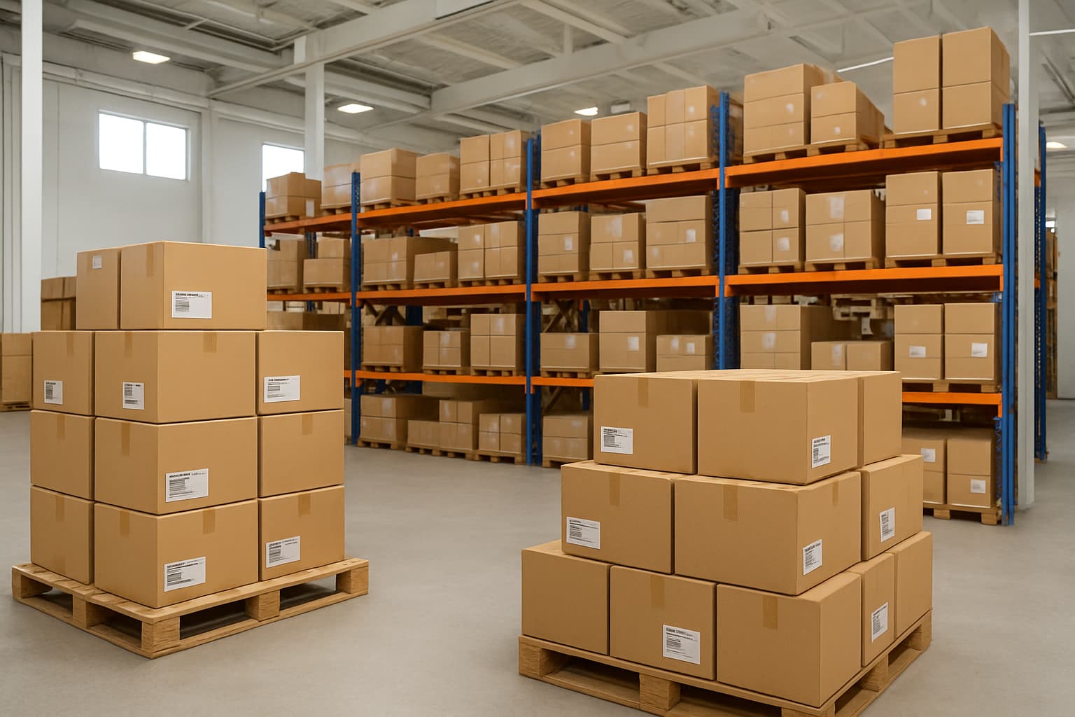Ảnh: Kiện hàng được sắp xếp trong kho sẵn sàng vận chuyển